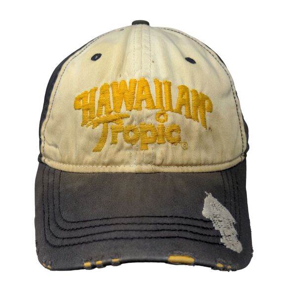Hawaiian Tropic Men's Fitted Hat Blue White Size M/L Distressed Embroidered Logo - Picture 1 of 9
